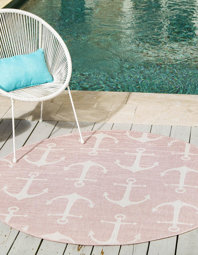 Pink 13' 1 x 13' 1 Outdoor Coastal Round Area Rug Weather Resistant for Patio, Deck, Terrace, Balcony, Porch 100% Polypropylene Coastal Decor Carpet for Sale at Rug Engine