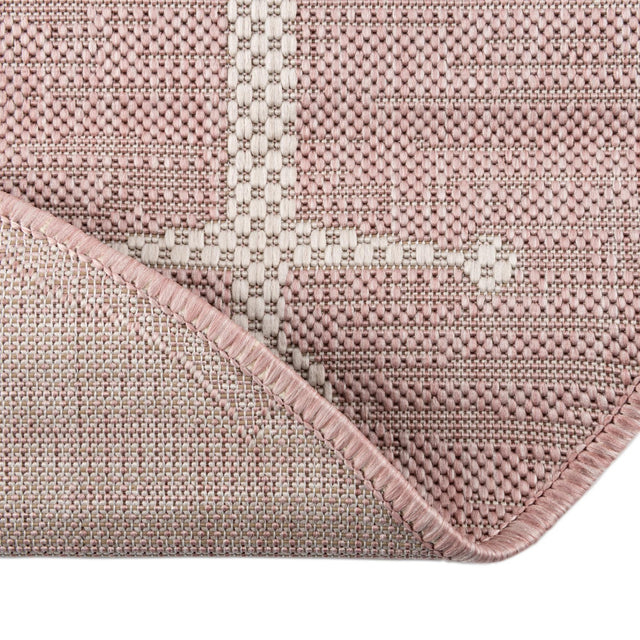 Pink 3' 1 x 3' 1 Outdoor Coastal Round Area Rug Weather Resistant for Patio, Deck, Terrace, Balcony, Porch 100% Polypropylene Coastal Decor Carpet for Sale at Rug Engine