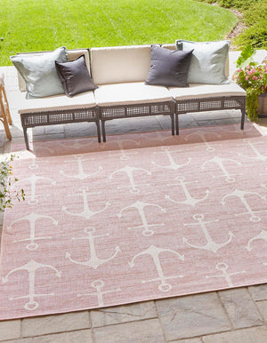 Pink 13' 1 x 13' 1 Outdoor Coastal Square Area Rug Weather Resistant for Patio, Deck, Terrace, Balcony, Porch 100% Polypropylene Coastal Decor Carpet for Sale at Rug Engine