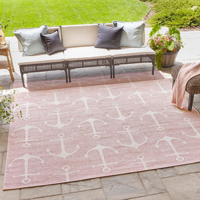 Pink 13' 1 x 13' 1 Outdoor Coastal Square Area Rug Weather Resistant for Patio, Deck, Terrace, Balcony, Porch 100% Polypropylene Coastal Decor Carpet for Sale at Rug Engine