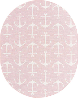 Pink 7' 10 x 10' Outdoor Coastal Oval Area Rug Weather Resistant for Patio, Deck, Terrace, Balcony, Porch 100% Polypropylene Coastal Decor Carpet for Sale at Rug Engine