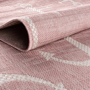 Pink 5' 3 x 8' Outdoor Coastal Oval Area Rug Weather Resistant for Patio, Deck, Terrace, Balcony, Porch 100% Polypropylene Coastal Decor Carpet for Sale at Rug Engine