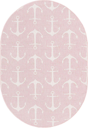 Pink 5' 3 x 8' Outdoor Coastal Oval Area Rug Weather Resistant for Patio, Deck, Terrace, Balcony, Porch 100% Polypropylene Coastal Decor Carpet for Sale at Rug Engine