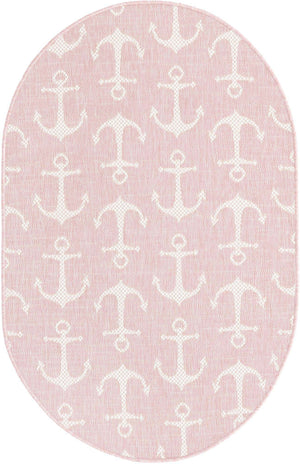 Pink 3' 1 x 5' 3 Outdoor Coastal Oval Area Rug Weather Resistant for Patio, Deck, Terrace, Balcony, Porch 100% Polypropylene Coastal Decor Carpet for Sale at Rug Engine