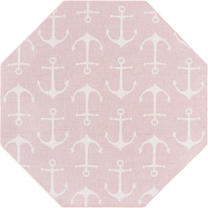 Pink 7' 10 x 7' 10 Outdoor Coastal Octagon Area Rug Weather Resistant for Patio, Deck, Terrace, Balcony, Porch 100% Polypropylene Coastal Decor Carpet for Sale at Rug Engine