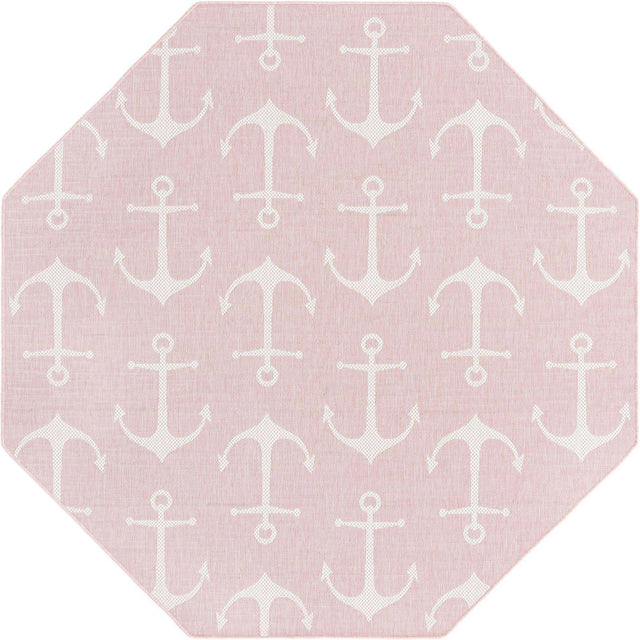 Pink 7' 10 x 7' 10 Outdoor Coastal Octagon Area Rug Weather Resistant for Patio, Deck, Terrace, Balcony, Porch 100% Polypropylene Coastal Decor Carpet for Sale at Rug Engine