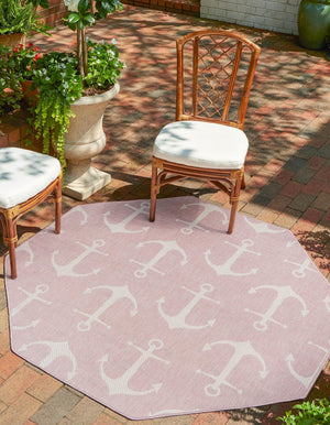 Pink 5' 3 x 5' 3 Outdoor Coastal Octagon Area Rug Weather Resistant for Patio, Deck, Terrace, Balcony, Porch 100% Polypropylene Coastal Decor Carpet for Sale at Rug Engine