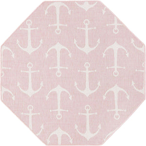 Pink 5' 3 x 5' 3 Outdoor Coastal Octagon Area Rug Weather Resistant for Patio, Deck, Terrace, Balcony, Porch 100% Polypropylene Coastal Decor Carpet for Sale at Rug Engine