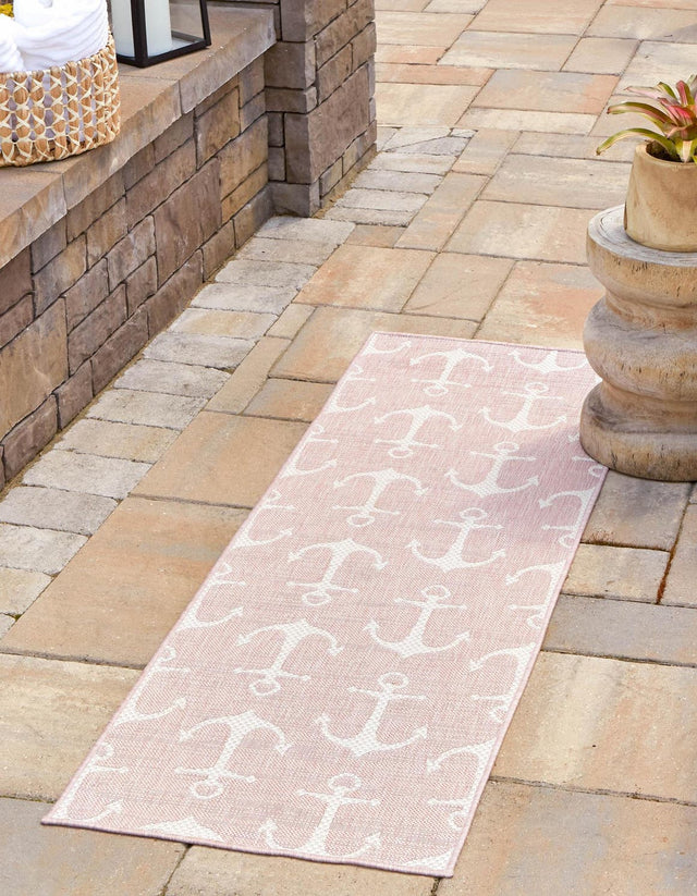 Pink 2' x 6' 1 Outdoor Coastal Runner Area Rug Weather Resistant for Patio, Deck, Terrace, Balcony, Porch 100% Polypropylene Coastal Decor Carpet for Sale at Rug Engine