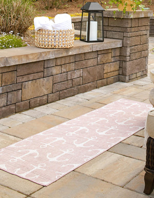 Pink 2' x 6' 1 Outdoor Coastal Runner Area Rug Weather Resistant for Patio, Deck, Terrace, Balcony, Porch 100% Polypropylene Coastal Decor Carpet for Sale at Rug Engine
