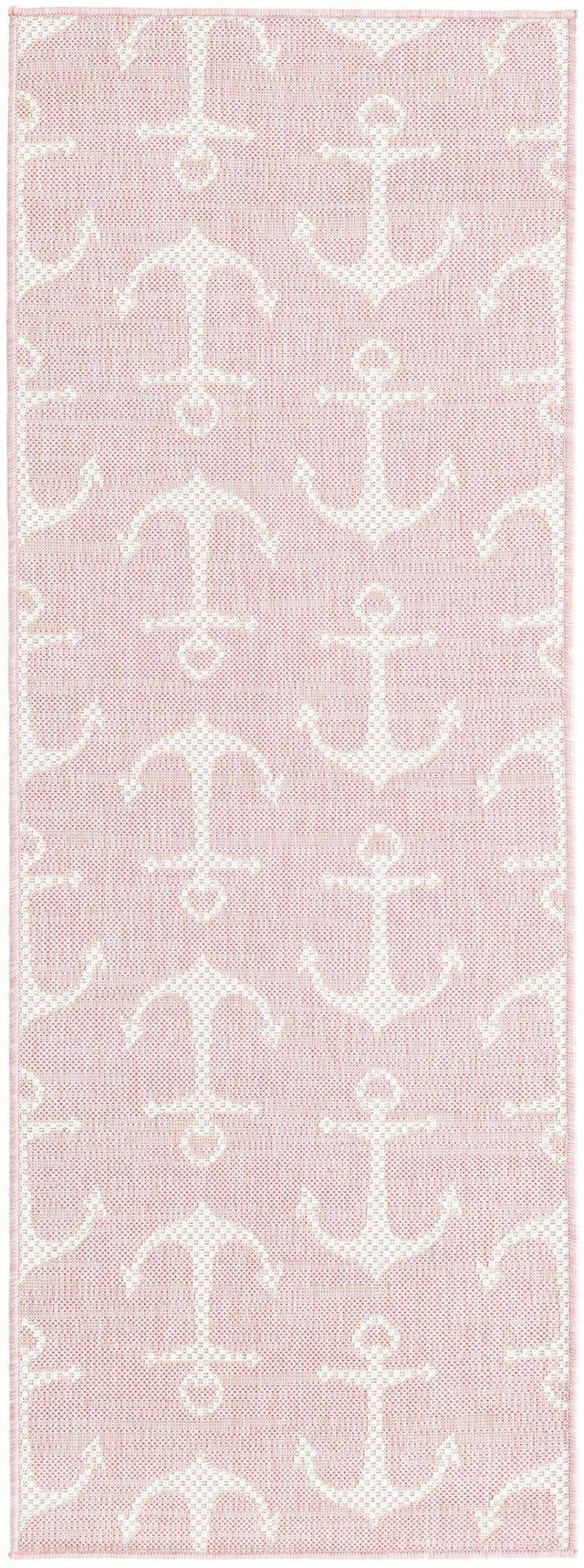Pink 2' x 6' 1 Outdoor Coastal Runner Area Rug Weather Resistant for Patio, Deck, Terrace, Balcony, Porch 100% Polypropylene Coastal Decor Carpet for Sale at Rug Engine