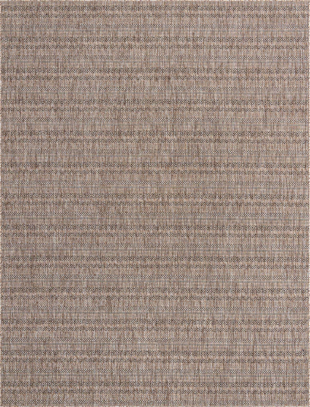 Natural 9' x 12' Outdoor Striped Rectangle Area Rug Weather Resistant for Patio, Deck, Terrace, Balcony, Porch Geometric Pattern Waterproof Carpet for Sale at Rug Engine
