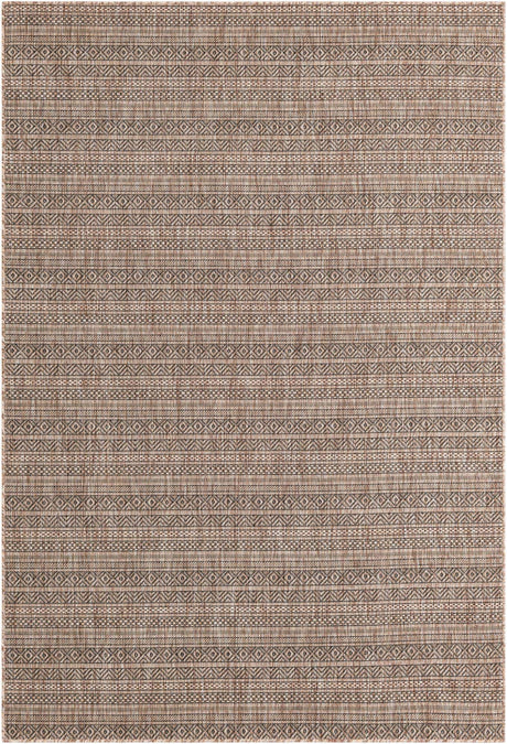 Natural 6' 1 x 9' Outdoor Striped Rectangle Area Rug Weather Resistant for Patio, Deck, Terrace, Balcony, Porch Geometric Pattern Waterproof Carpet for Sale at Rug Engine