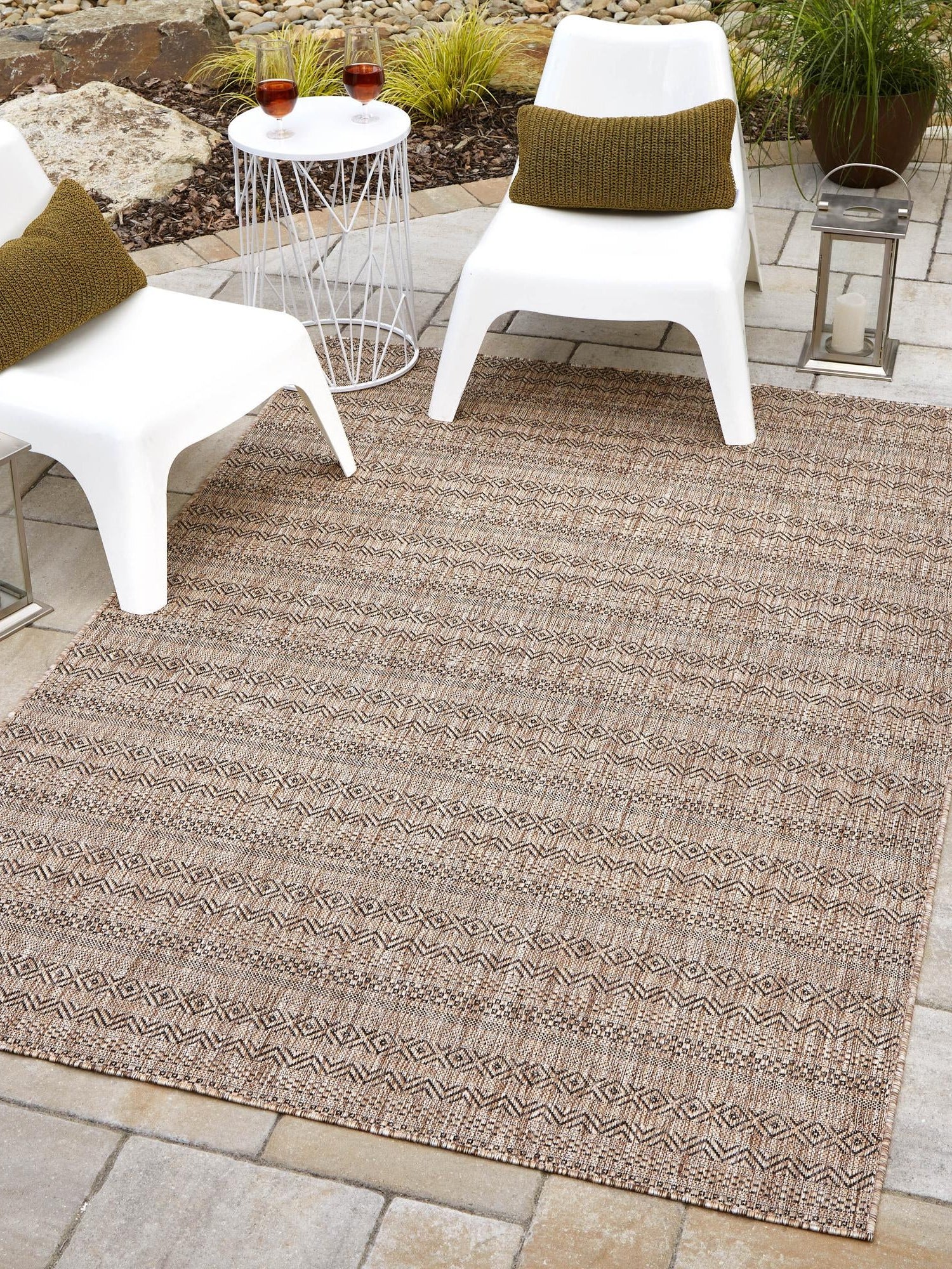 Natural 1' 4 x 1' 4 Outdoor Striped Sample Area Rug Weather Resistant for Patio, Deck, Terrace, Balcony, Porch Geometric Pattern Waterproof Carpet for Sale at Rug Engine