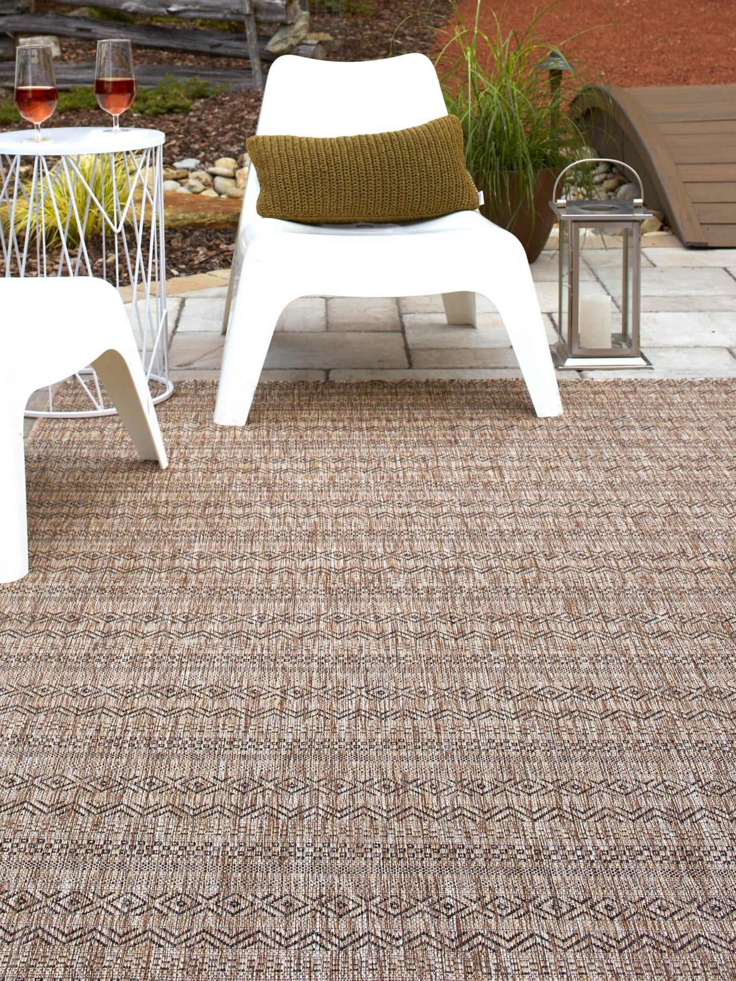 Natural 3' 1 x 5' 3 Outdoor Striped Rectangle Area Rug Weather Resistant for Patio, Deck, Terrace, Balcony, Porch Geometric Pattern Waterproof Carpet for Sale at Rug Engine