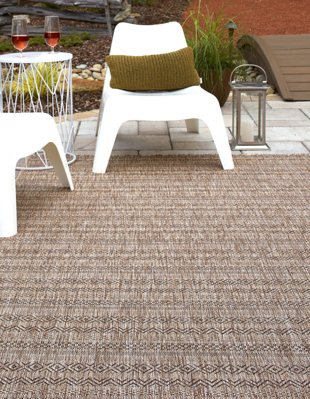 Natural 3' 1 x 5' 3 Outdoor Striped Rectangle Area Rug Weather Resistant for Patio, Deck, Terrace, Balcony, Porch Geometric Pattern Waterproof Carpet for Sale at Rug Engine