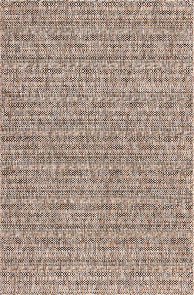 Natural 5' 3 x 8' Outdoor Striped Rectangle Area Rug Weather Resistant for Patio, Deck, Terrace, Balcony, Porch Geometric Pattern Waterproof Carpet for Sale at Rug Engine