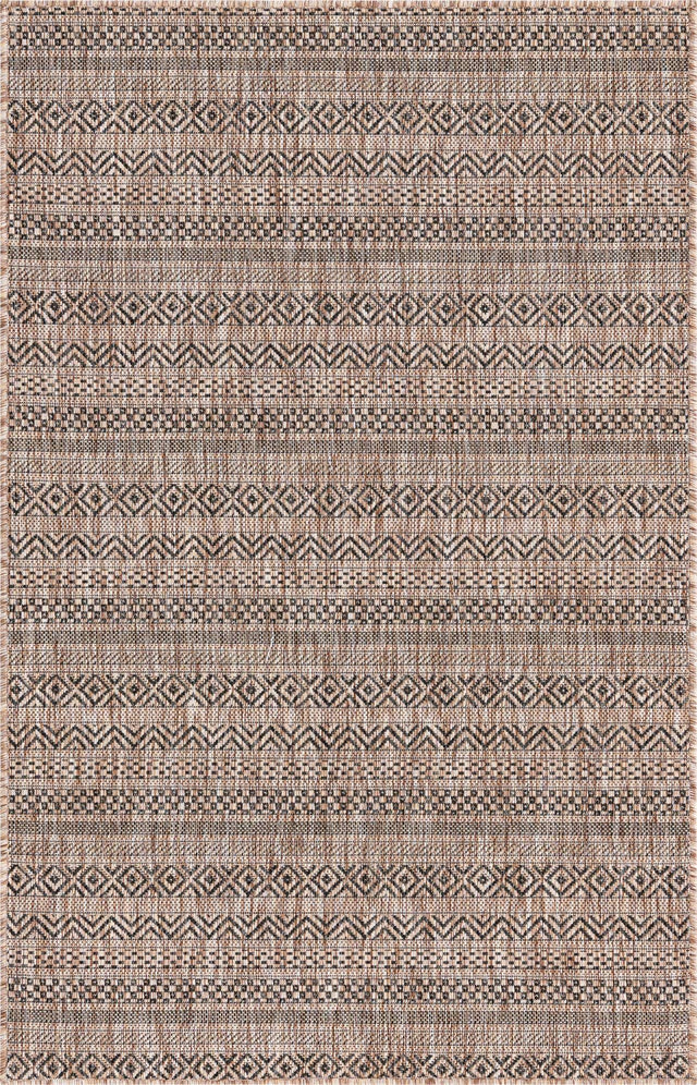 Natural 3' 1 x 5' 3 Outdoor Striped Rectangle Area Rug Weather Resistant for Patio, Deck, Terrace, Balcony, Porch Geometric Pattern Waterproof Carpet for Sale at Rug Engine