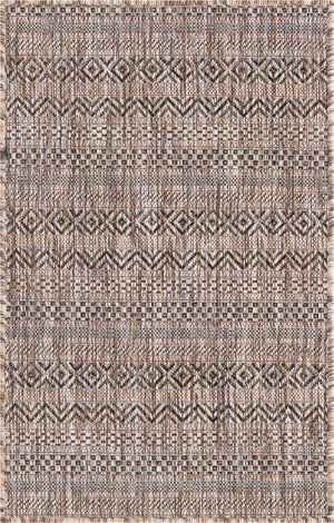 Natural 2' x 3' 1 Outdoor Striped Rectangle Area Rug Weather Resistant for Patio, Deck, Terrace, Balcony, Porch Geometric Pattern Waterproof Carpet for Sale at Rug Engine