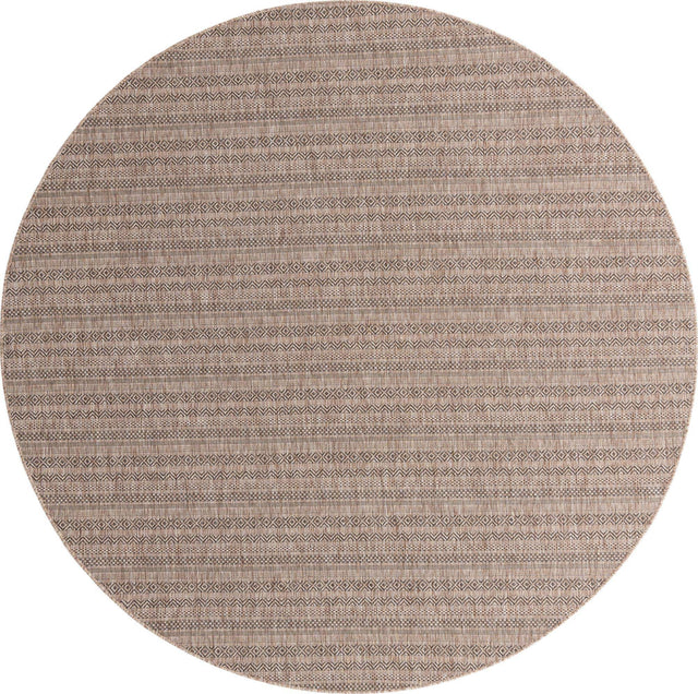 Natural 10' x 10' Outdoor Striped Round Area Rug Weather Resistant for Patio, Deck, Terrace, Balcony, Porch Geometric Pattern Waterproof Carpet for Sale at Rug Engine