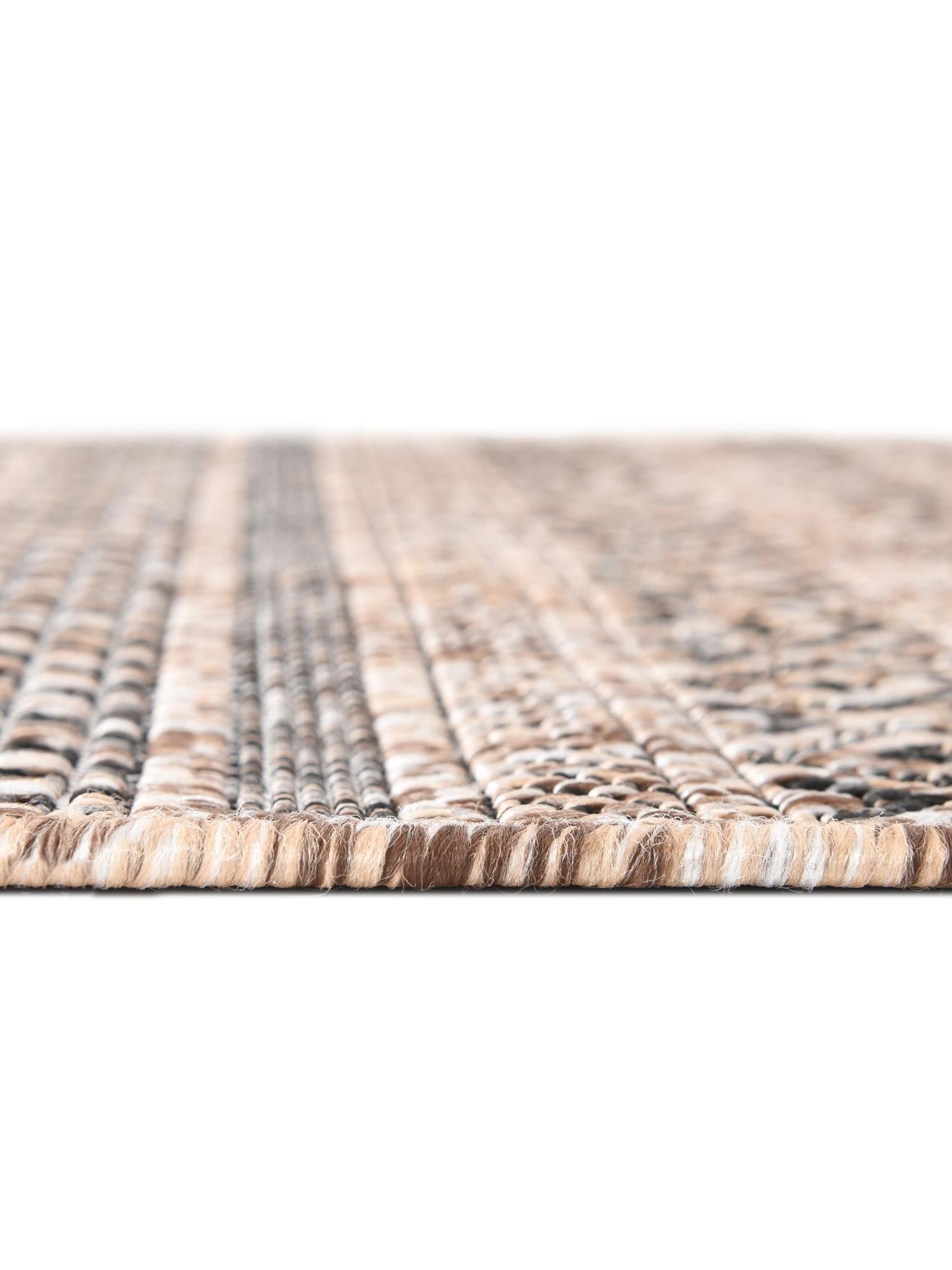 Natural 7' 10 x 7' 10 Outdoor Striped Round Area Rug Weather Resistant for Patio, Deck, Terrace, Balcony, Porch