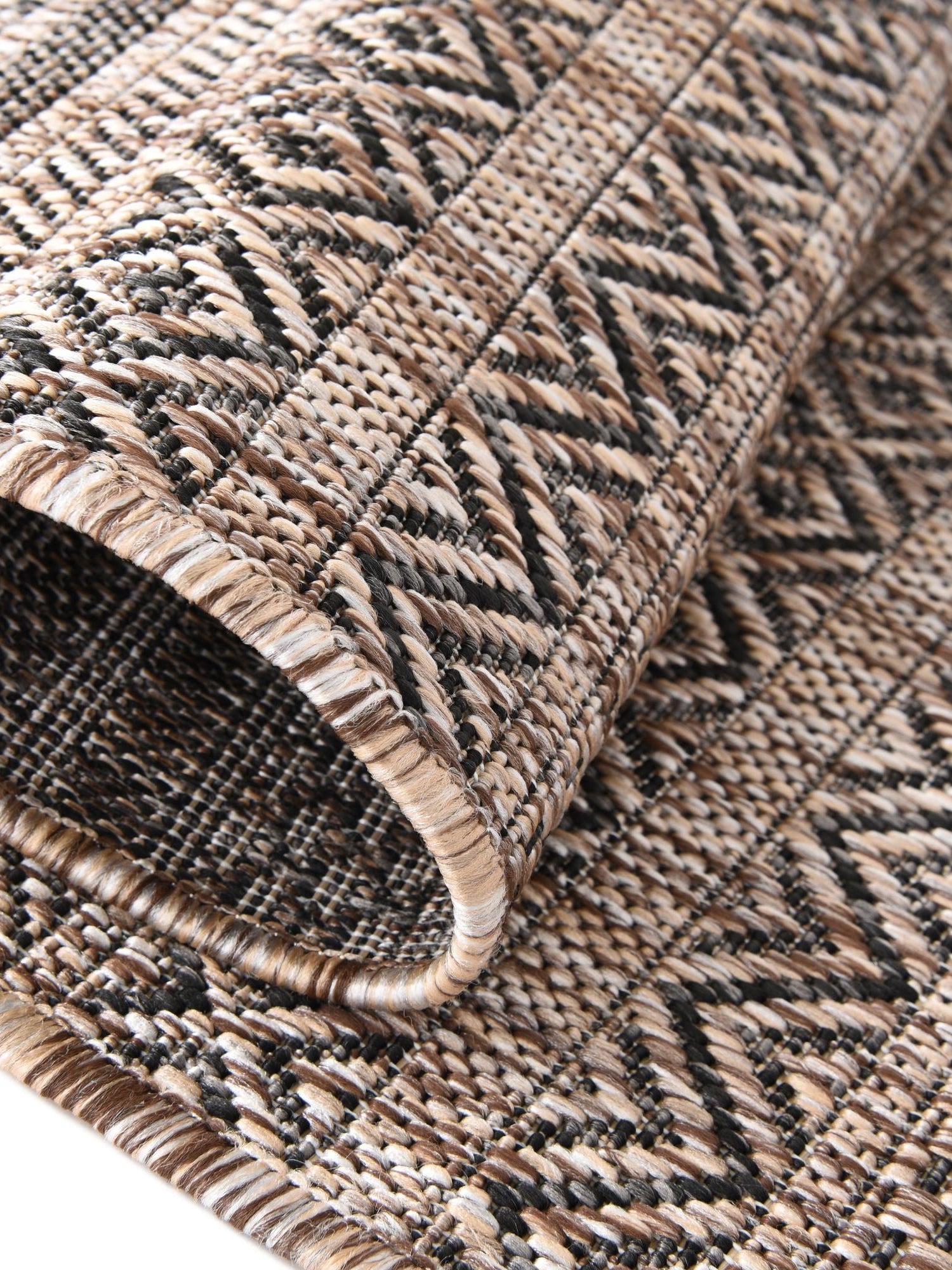 Natural 7' 10 x 7' 10 Outdoor Striped Round Area Rug Weather Resistant for Patio, Deck, Terrace, Balcony, Porch