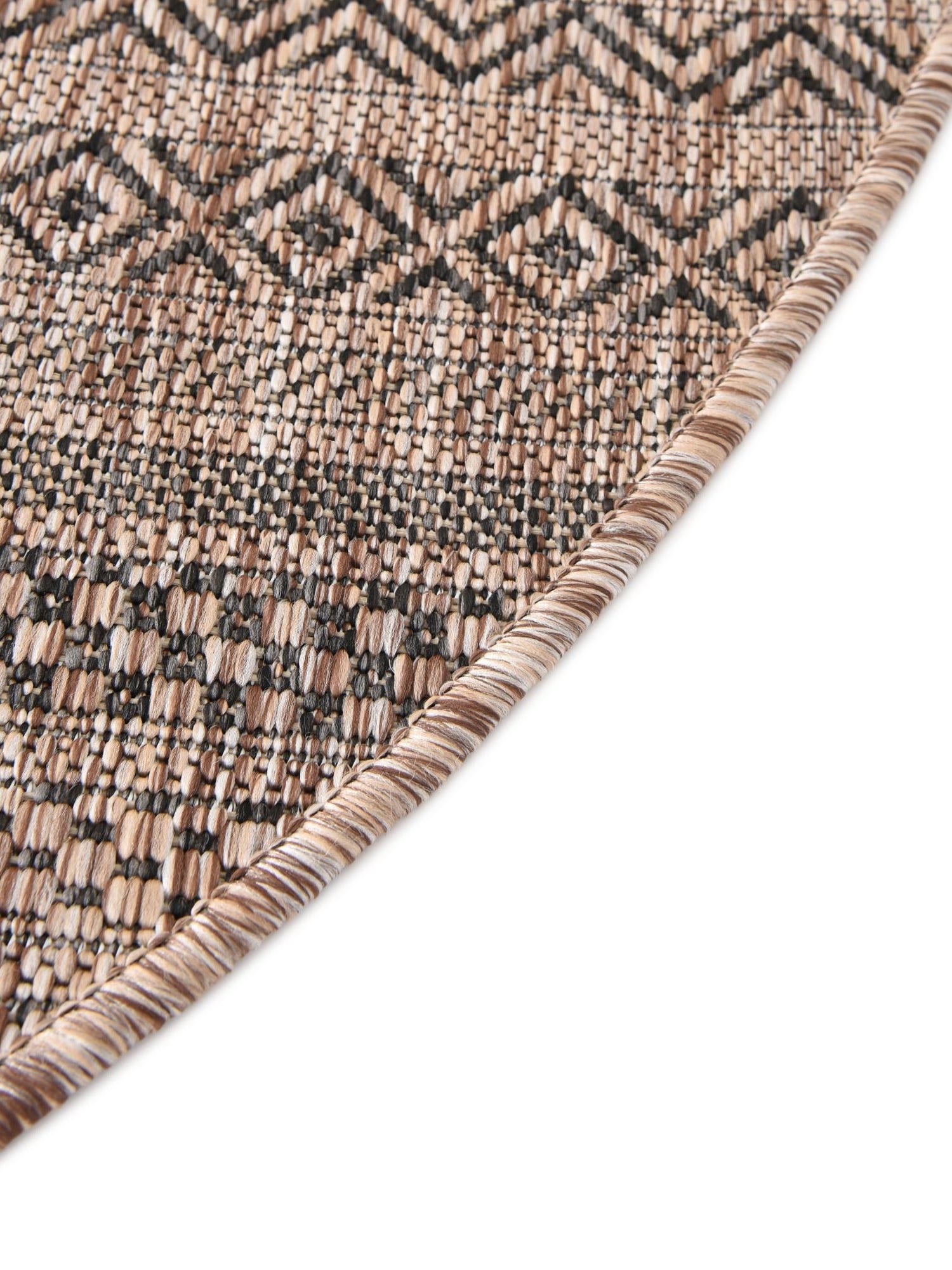 Natural 7' 10 x 7' 10 Outdoor Striped Round Area Rug Weather Resistant for Patio, Deck, Terrace, Balcony, Porch