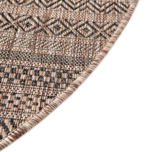 Natural 8' x 8' Outdoor Striped Round Rug