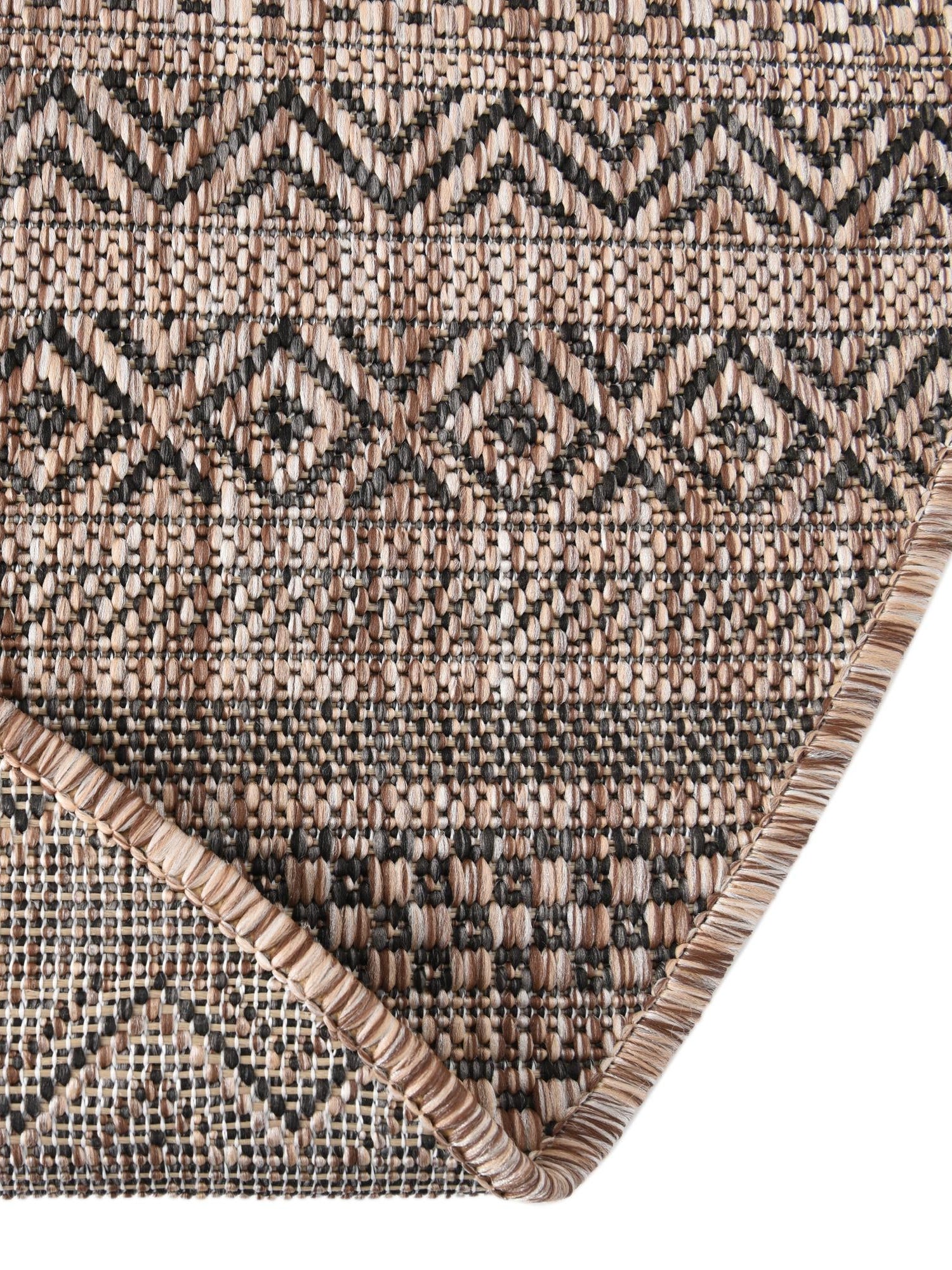 Natural 7' 10 x 7' 10 Outdoor Striped Round Area Rug Weather Resistant for Patio, Deck, Terrace, Balcony, Porch