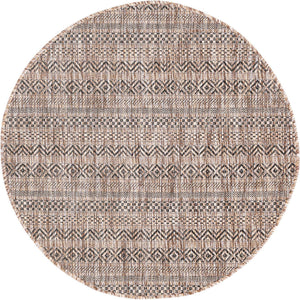 Natural 3' 1 x 3' 1 Outdoor Striped Round Area Rug Weather Resistant for Patio, Deck, Terrace, Balcony, Porch Geometric Pattern Waterproof Carpet for Sale at Rug Engine