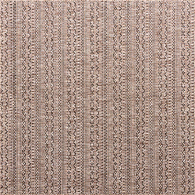 Natural 7' 10 x 7' 10 Outdoor Striped Square Area Rug Weather Resistant for Patio, Deck, Terrace, Balcony, Porch Geometric Pattern Waterproof Carpet for Sale at Rug Engine