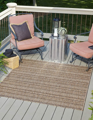 Natural 10' x 10' Outdoor Striped Square Area Rug Weather Resistant for Patio, Deck, Terrace, Balcony, Porch Geometric Pattern Waterproof Carpet for Sale at Rug Engine