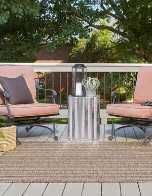 Natural 5' 3 x 5' 3 Outdoor Striped Square Area Rug Weather Resistant for Patio, Deck, Terrace, Balcony, Porch Geometric Pattern Waterproof Carpet for Sale at Rug Engine
