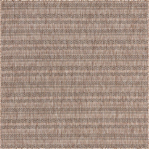 Natural 5' 3 x 5' 3 Outdoor Striped Square Area Rug Weather Resistant for Patio, Deck, Terrace, Balcony, Porch Geometric Pattern Waterproof Carpet for Sale at Rug Engine