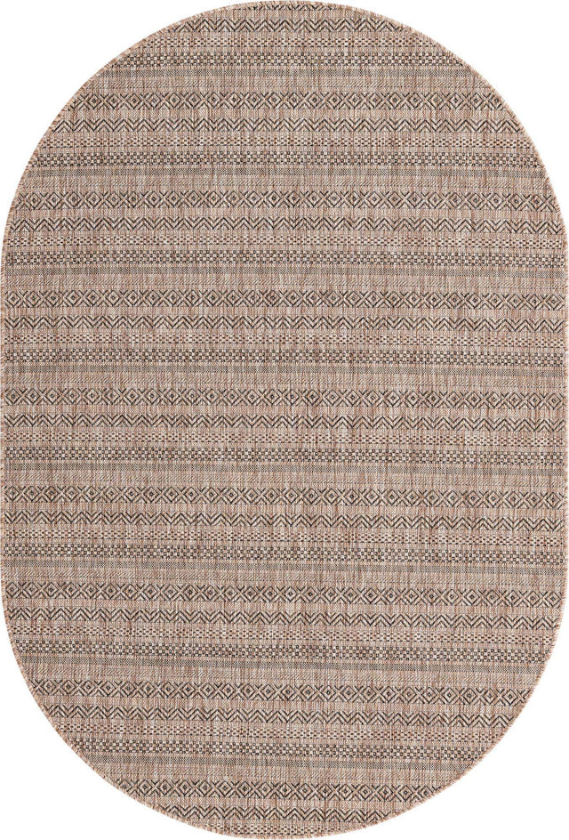 Natural 5' 3 x 8' Outdoor Striped Oval Area Rug Weather Resistant for Patio, Deck, Terrace, Balcony, Porch Geometric Pattern Waterproof Carpet for Sale at Rug Engine