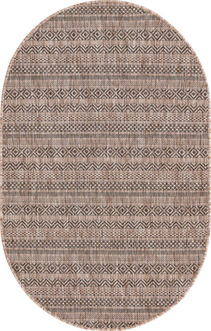 Natural 3' 1 x 5' 3 Outdoor Striped Oval Area Rug Weather Resistant for Patio, Deck, Terrace, Balcony, Porch Geometric Pattern Waterproof Carpet for Sale at Rug Engine