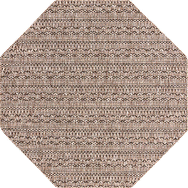 Natural 7' 10 x 7' 10 Outdoor Striped Octagon Area Rug Weather Resistant for Patio, Deck, Terrace, Balcony, Porch Geometric Pattern Waterproof Carpet for Sale at Rug Engine