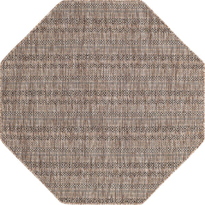 Natural 5' 3 x 5' 3 Outdoor Striped Octagon Area Rug Weather Resistant for Patio, Deck, Terrace, Balcony, Porch Geometric Pattern Waterproof Carpet for Sale at Rug Engine