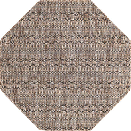 Natural 5' 3 x 5' 3 Outdoor Striped Octagon Area Rug Weather Resistant for Patio, Deck, Terrace, Balcony, Porch Geometric Pattern Waterproof Carpet for Sale at Rug Engine