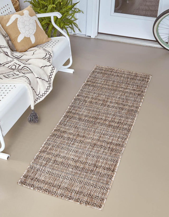 Natural 2' x 6' 1 Outdoor Striped Runner Area Rug Weather Resistant for Patio, Deck, Terrace, Balcony, Porch Geometric Pattern Waterproof Carpet for Sale at Rug Engine