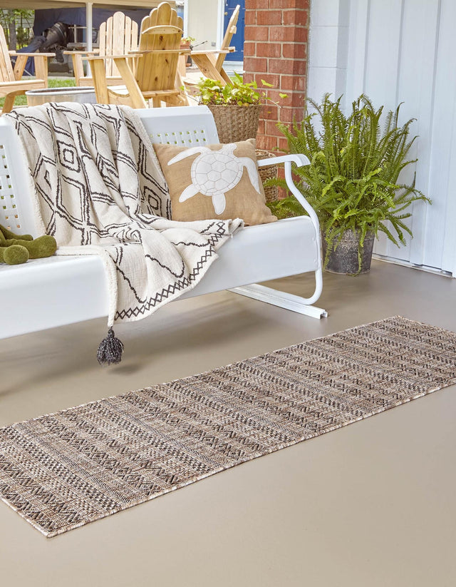 Natural 2' x 8' Outdoor Striped Runner Area Rug Weather Resistant for Patio, Deck, Terrace, Balcony, Porch Geometric Pattern Waterproof Carpet for Sale at Rug Engine