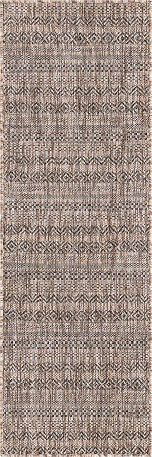 Natural 2' x 6' 1 Outdoor Striped Runner Area Rug Weather Resistant for Patio, Deck, Terrace, Balcony, Porch Geometric Pattern Waterproof Carpet for Sale at Rug Engine