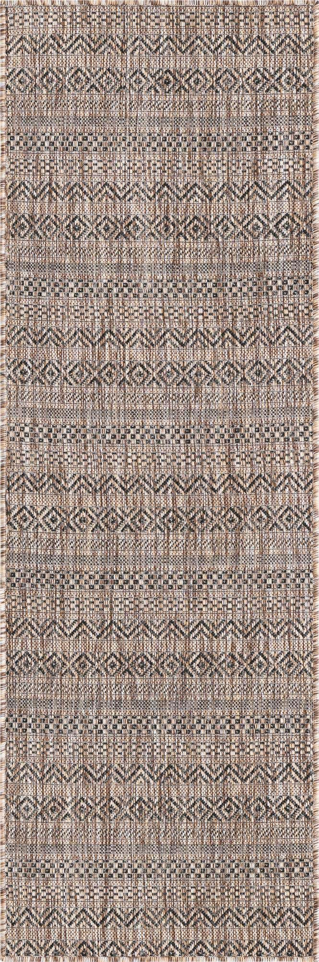 Natural 2' x 6' 1 Outdoor Striped Runner Area Rug Weather Resistant for Patio, Deck, Terrace, Balcony, Porch Geometric Pattern Waterproof Carpet for Sale at Rug Engine