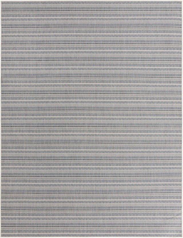 Light Blue 10' x 13' 1 Outdoor Striped Rectangle Area Rug Weather Resistant for Patio, Deck, Terrace, Balcony, Porch Geometric Pattern Waterproof Carpet for Sale at Rug Engine
