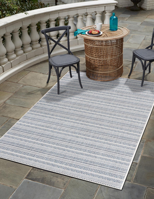 Light Blue 1' 4 x 1' 4 Outdoor Striped Sample Area Rug Weather Resistant for Patio, Deck, Terrace, Balcony, Porch Geometric Pattern Waterproof Carpet for Sale at Rug Engine