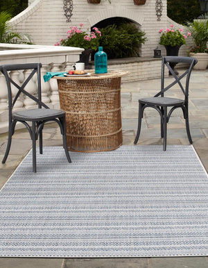 Light Blue 6' 1 x 9' Outdoor Striped Rectangle Area Rug Weather Resistant for Patio, Deck, Terrace, Balcony, Porch Geometric Pattern Waterproof Carpet for Sale at Rug Engine