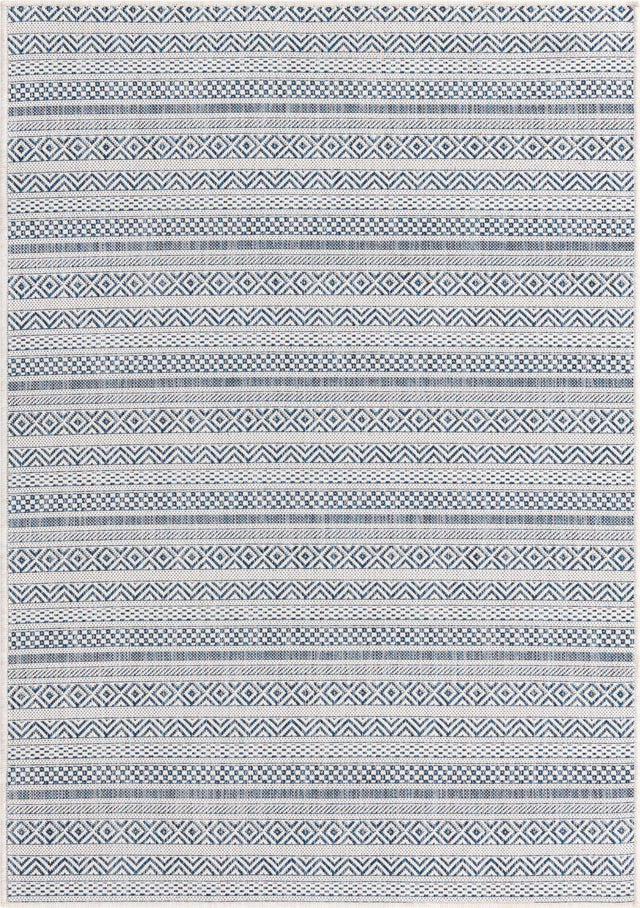 Light Blue 4' 1 x 6' 1 Outdoor Striped Rectangle Area Rug Weather Resistant for Patio, Deck, Terrace, Balcony, Porch Geometric Pattern Waterproof Carpet for Sale at Rug Engine