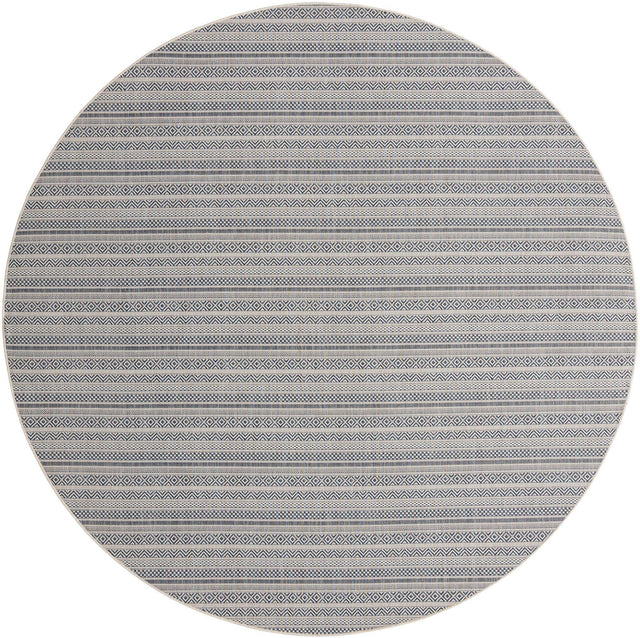 Light Blue 10' x 10' Outdoor Striped Round Area Rug Weather Resistant for Patio, Deck, Terrace, Balcony, Porch Geometric Pattern Waterproof Carpet for Sale at Rug Engine
