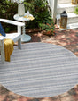 Light Blue 3' 1 x 3' 1 Outdoor Striped Round Area Rug Weather Resistant for Patio, Deck, Terrace, Balcony, Porch Geometric Pattern Waterproof Carpet for Sale at Rug Engine