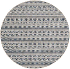 Light Blue 5' 3 x 5' 3 Outdoor Striped Round Area Rug Weather Resistant for Patio, Deck, Terrace, Balcony, Porch Geometric Pattern Waterproof Carpet for Sale at Rug Engine